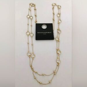 BANANA REPUBLIC GOLD TONE 2 STRAND CUT RESIN 33"-35" NECKLACE NWT